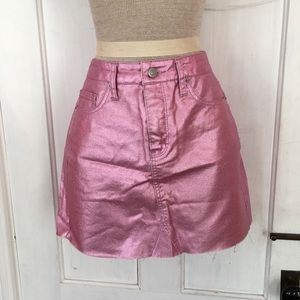 Pink metallic denim skirt